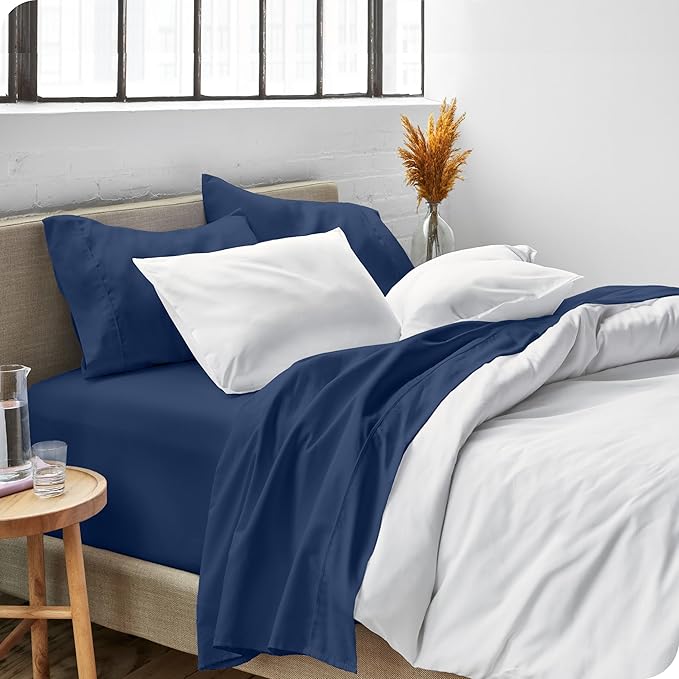 Bare Home Split Head Flex King Sheet Set - 1800 Ultra-Soft Microfiber Bed Sheets - Double Brushed - Deep Pockets - 4 Piece Set - FlexTop King Bedding Sheets (Split Head Flex King, Dark Blue)