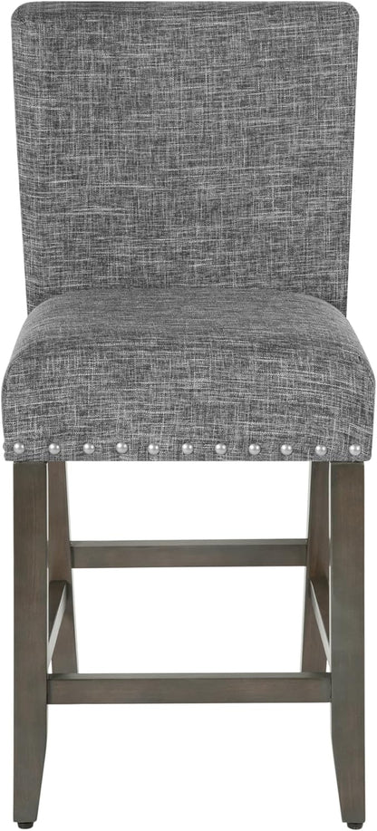 Homepop Home Decor | Nailhead Trim Counter Height Bar Stools | 24 Inch Bar Stools | Decorative Home Furniture (Slate Gray)
