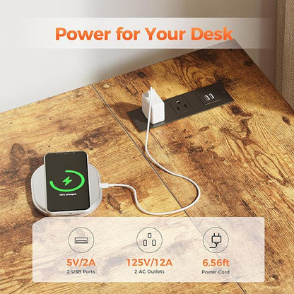 Small L Shaped Computer Desk with Power Outlets, Gaming Desk for Small Spaces, Corner Desk with Reversible Storage Shelves, Study Writing Table for Home Office (Socket, Rustic Brown, 48 inch)