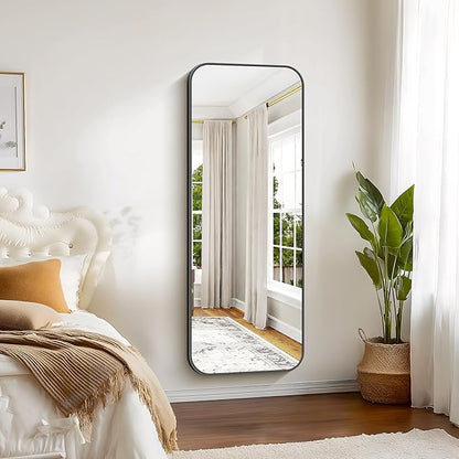 Bathroom Mirror, 60 x 24 inch Metal Framed Black Rectangle Mirror, Rounded Corner Rectangular Vanity Mirror, Large Wall Mounted Mirror for Modern Bedroom Living Room Horizontal or Vertical