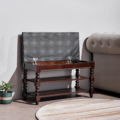 Shoe Storage Bench, Entryway Shoe Rack with Leather Seat 2-Tier Lift-top Organizer Wooden Bench for Foyer Bedroom Living Room Accent Furniture (39.4'')