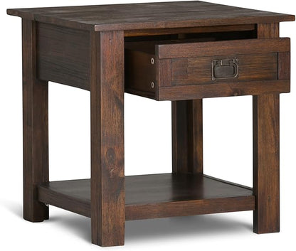 SIMPLIHOME Monroe SOLID ACACIA WOOD 22 inch Wide Square Rustic End Side Table in Distressed Charcoal Brown for the Living Room and Bedroom