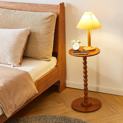 Round Wood Side Table, Small Decorative Table, Nightstand, Modern Side Table for Living Room Bedroom Small Space Cherry Wood Color YD-RST001C