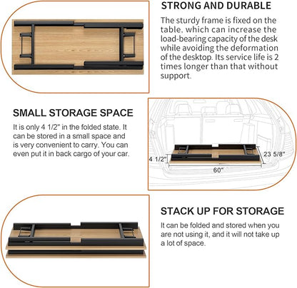 DlandHome Computer Desk, 59.8Inch Office Desk Computer Table, Study Writing Study Desk for Home Office, Teak and Black