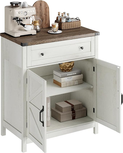 ChooChoo Kitchen Storage Cabinet, Coffee Bar Cabinet, Farmhouse Buffet Sideboard with Drawer for Kitchen, Living Room, White