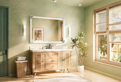 TETOTE 48 x 36 White Wooden Mirror for Bathroom Wall/Bedroom/Living Room/Entryway Farmhouse Rustic Wall Mirror Waterproof (Horizontal/Vertical Mounted)