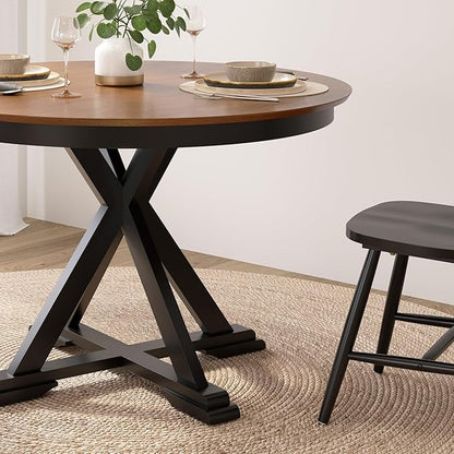 Bush Furniture Round Dining Table Set for 4, with 45 inch Trestle Design, High Back Spindle Dining Chairs, Transitional, West End Collection, Dark Brown and Black
