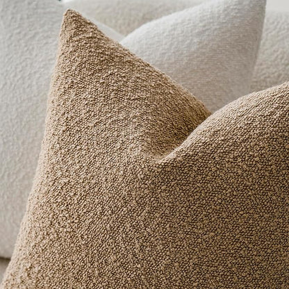 Foindtower Set of 2, Decorative Textured Boucle Throw Pillow Covers Accent Solid Pillow Cases Soft Cozy Couch Cushion Case for Chair Sofa Bedroom Living Room Home Decor 26 x 26 Inch Taupe Khaki Camel