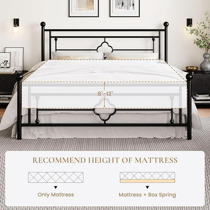 SHA CERLIN 14 Inches King Size Metal Platform Bed Frame/Vintage Iron-Art Headboard and Footboard/Mattress Foundation for Storage/No Box Spring Needed/Noise-Free/Easy Assembly/Black