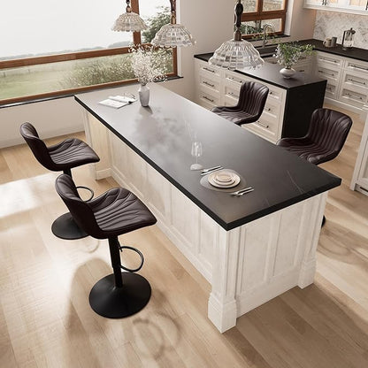 YOUNIKE Brown Bar Stools Set of 2 Modern Swivel Counter Height Bar Chair with High Back Adjustable Kitchen Faux Leather Padded Barstools Tall Breakfast Island Chairs Upholstered