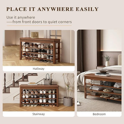 Shoe Rack for Front Door Entrance, Solid Wood Shoe Bench for Closet, Holds Up to 550lbs, Shoe Rack Bench for Entryway, Mudroom, Hallway