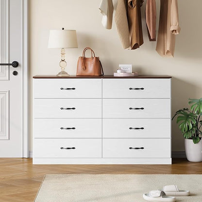 LINSY HOME 8 Drawer Dresser for Bedroom, 54" Wide Chest of Drawers, Modern TV Stand Dressers with Wood Frame and Metal Handles, Large Drawer Organizer for Bedroom, Living Room, White