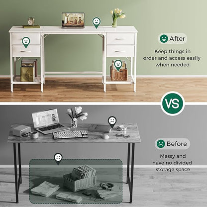 Huuger 63 Inch White Desk with 4 Drawers, Vanity Desk with Mesh Shelf, Large Storage, Computer Desk Office Desk for Home Office, Bedroom, Work from Home