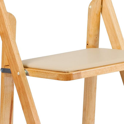 Flash Furniture Hercules Series Beechwood Folding Event Chairs with Padded Seats, Modern Wooden Folding Banquet Chairs, Set of 4, Natural