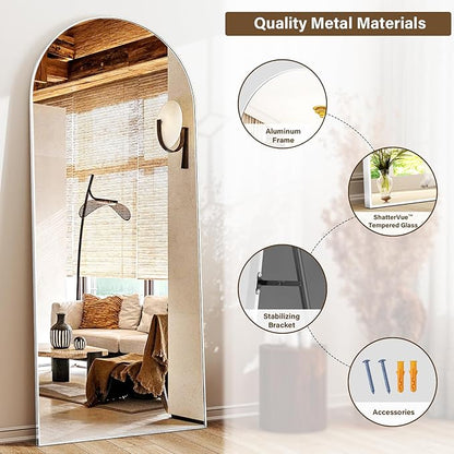 56"x21" Floor Full Length Mirror Standing Full Body Rounded Corner Rectangle Mirrors with Stand Hanging Wall Mounted Leaning Bedroom Living Room Bedroom Cloakroom