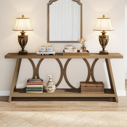 Tribesigns 70.9 inch Extra Long Console Table, Farmhouse Sofa Table Behind Couch with 2 Tier Storage Shelf, Narrow Entryway Hallway Accent Table for Living Room, Natural