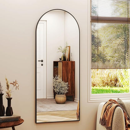 56"x21" Arched Full Length Mirror Floor Mirrors with Aluminum Alloy Frame Free-Standing Wall Mounted Floor Mirrors or Large Dressing Mirror, Black Mirror Full Length