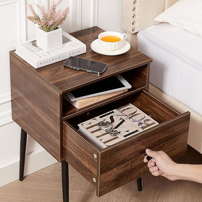 VECELO Modern Nightstands Set of 2,Square End Side Table with Drawer and Storage Space for Bedroom and Living Room