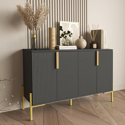 4 Doors Sideboard Buffet Cabinet with Adjustable Shelves,Modern Accent Sideboard with Golden Legs,Wide Storage Cabinet for Kitchen,Living Room,Black