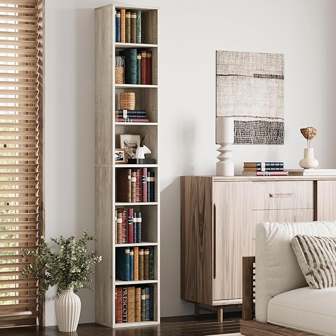 IRONCK Tall Narrow Bookshelf 8 Tiers, Compact Corner Bookcase, Easy to Match for Living Room, Office, Study, Bedroom