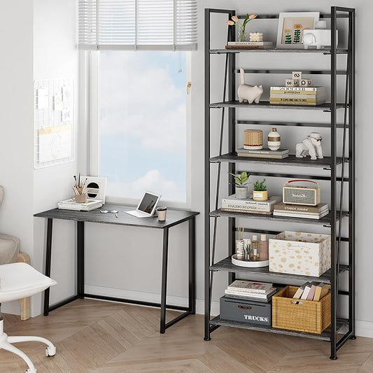 BHG Vintage Multifunctional Folding Bookshelf, No-Assembly Plant Stand Storage Rack Shelves for Home Office