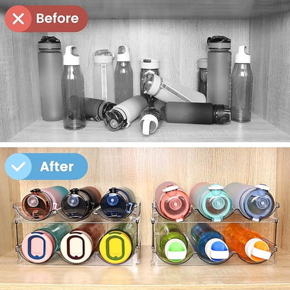 Water Bottle Organizer for Cabinet, 4 Pack Water Bottle Organization and Storage Shelf, Plastic Water Bottle Holder Rack for Fridge, Kitchen, Desktop