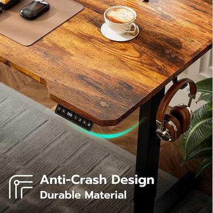 71 Inch L Shaped Standing Desk Adjustable Height, Electric Corner Standing Desk, Sit Stand Computer Table with Reversiable Splice Board, Rustic Brown