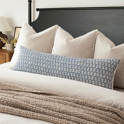 Foindtower Set of 2 Decorative Neutral Body Lumbar Throw Pillow Covers Vintage Accent Farmhouse Cushion Covers Floral Home Decor for Sofa Couch Chair Bedroom Living Room Outdoor,14×36 Inch,Dusty Blue