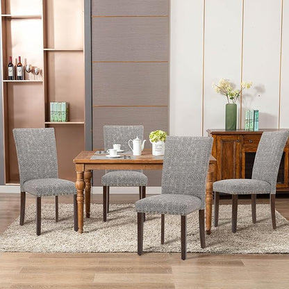 COLAMY Upholstered Parsons Dining Chairs Set of 6, Fabric Dining Room Kitchen Side Chair with Nailhead Trim and Wood Legs - Boho
