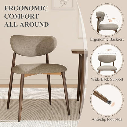 Dining Chairs Set of 4, Ergonomic Fabric Upholstered Seating with Wood Look Metal Legs and Anti Slip Pads, for Home and Restaurant Use, Camel