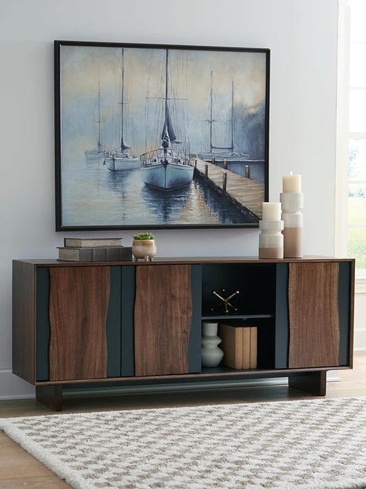 Signature Design by Ashley Welby Casual Soft-Close Accent Cabinet with Shelves and Wire Management, Dark Brown & Black