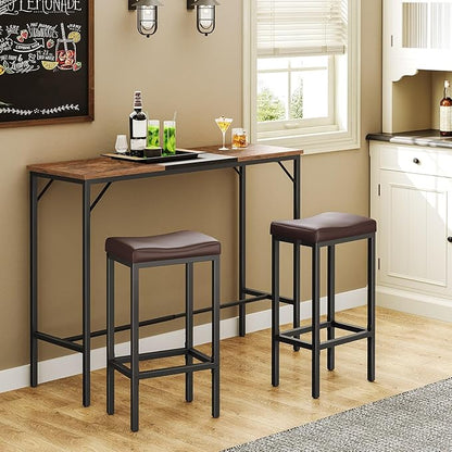 HOOBRO Bar Chairs, Set of 2 Counter Height Saddle Stools with Curved Surface, 24.8 Inches, 2.4" Thick Upholstery, for Kitchen and Dining Room, Brown and Black BC10BY01