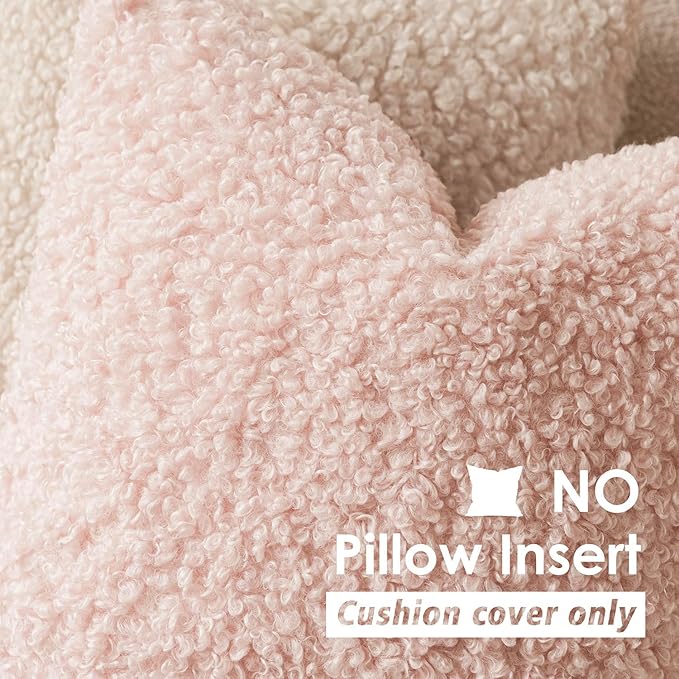 Foindtower 2 Pieces 26x26 Inch Light Pink, Faux Fur Throw Pillow Cover Accent Sherpa Furry Pillow Covers Fuzzy Soft Pillowcases Cozy Sheepskin Decorative Fleece Cushion Case for Bed Couch Living Room