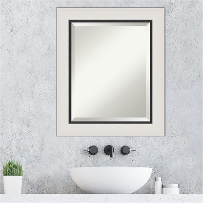Amanti Art Silver Bathroom Mirror for Over Sink, 26x22 Ellie Silver Black Rectangle Vanity Mirror, Small Modern Contemporary Frame, Hangs Horizonally and Vertically, Bathroom Wall Decor, Beveled Edge