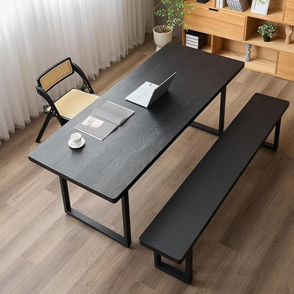 Black Bench Wooden Bench with Metal Legs Suitable for Dining Room Living Room Office Conference Room Indoor Stool Multiple (70.87in)