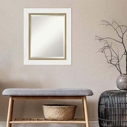 Amanti Art White Bathroom Mirror for Over Sink, 25x21 Eva White Gold Rectangle Vanity Mirror, Small Modern Contemporary Frame, Hangs Horizonally and Vertically, Bathroom Wall Decor, Beveled Edge