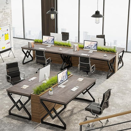 Tribesigns 63 Inch Executive Desk, Large Office Computer Desk with Extra Thick Wooden Tabletop and Metal Frame, Modern Simple Workstation Writing Table Study Desk for Home Office, Gray