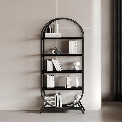 Bookshelf Arched Bookcase Set 2, 5 Tier Open Freestanding Display Shelf for Home Office, Living Room, Black