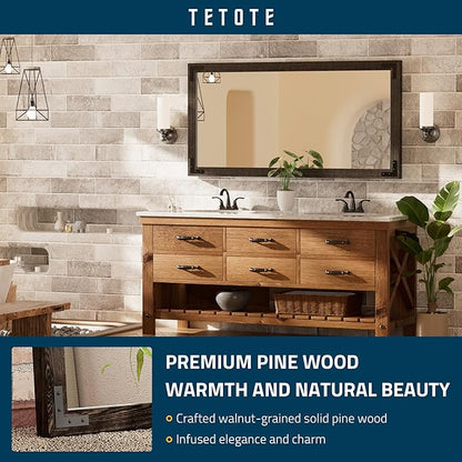 TETOTE 48 x 24 Black Wood Framed Mirror for Bathroom Wall/Bedroom/Living Room/Entryway Farmhouse Rustic Bathroom Vanity Mirror Waterproof (Horizontal/Vertical Mounted)