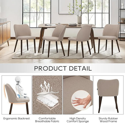 COLAMY Upholstered Dining Chairs Set of 6, Modern Fabric Dining Room Kitchen Side Chair with Padded Seat and Wood Legs for Restaurant/Cafe, Camel