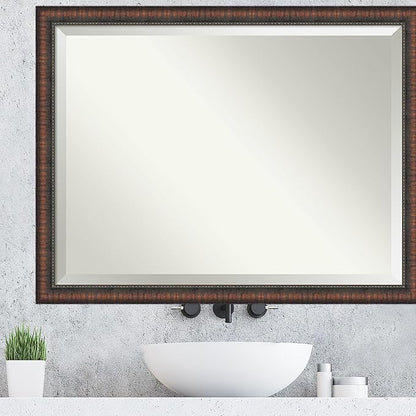 Amanti Art Brown Wall Mirror 34x44 Caleb Brown Rectangle Bathroom Mirror for Wall Decor Living Room, X-Large Rustic Farmhouse Frame, Hangs Horizonally and Vertically, Bathroom Decor, Beveled Edge
