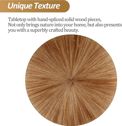 Round Coffee Table Set of 2, Mid Century Modern Coffee Table, Small Farmhouse Coffee Table, Wood Nightstand Bedside Table, Boho Side Table End Tables for Living Room Bedroom Office Balcony