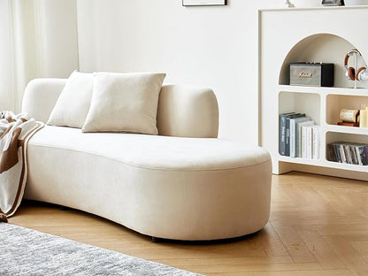 Container Furniture Direct 90" Curved Sofa with Throw Pillows, 4 Seater Luxury Velvet Couch with Half Moon Design and High-Density Foam, Ideal for Modern Living Room, Office & Apartment, Ivory