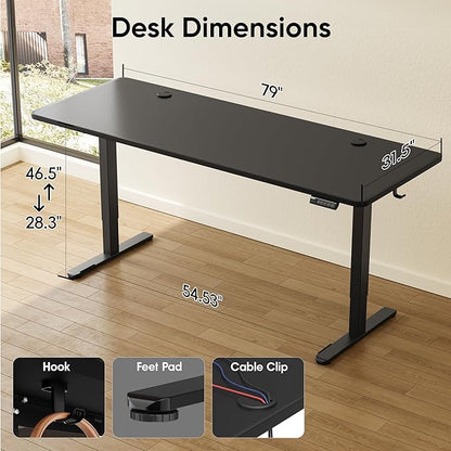 Monomi Electric Standing Desk, 79 x 31.5 inches Height Adjustable, Ergonomic Home Office Sit Stand Up Desk with Memory Preset Controller (Black Top/Black Frame)