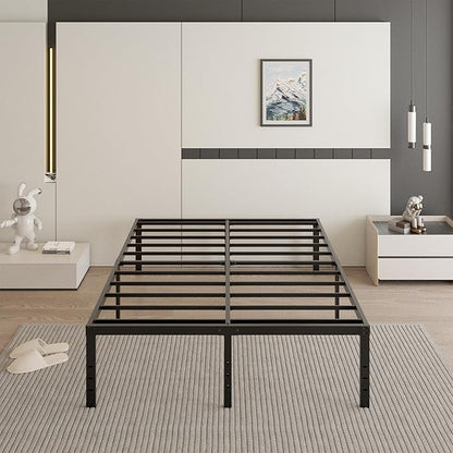 18 Inch King Size Bed Frame with Black Bed Cover, Metal King Size Platform Bed Frame No Box Spring Needed, Heavy Duty Mattress Foundation, Easy Assembly, Noise Free