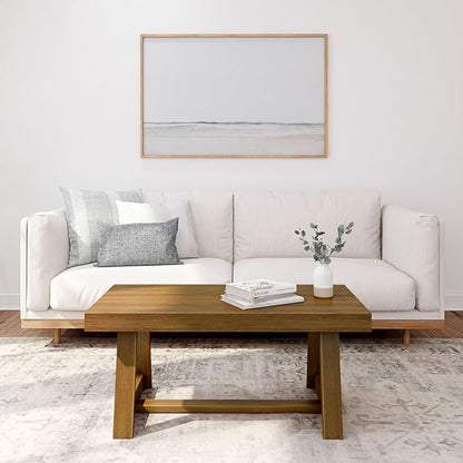 Plank+Beam Classic Rectangular Coffee Table, 40 Inch Farmhouse Coffee Table, Mini Center Tables for Small Spaces, Small Living Space Tea Table, Pecan Wirebrush