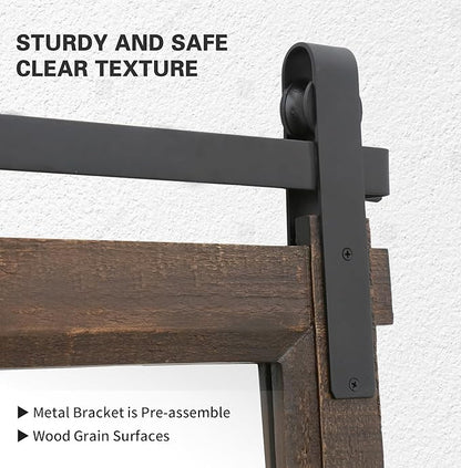 Bathroom Barn Door Mirror: 42"x28" Brown Farmhouse Wood Frame - Rustic Wall Mirror for Entryway/Living Room Wall Decor