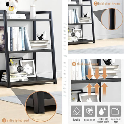 IOTXY 4 Tier Open Bookshelf - Steel and Wood Display Stand, 50CM Width Floor-Standing Bookcase, Black