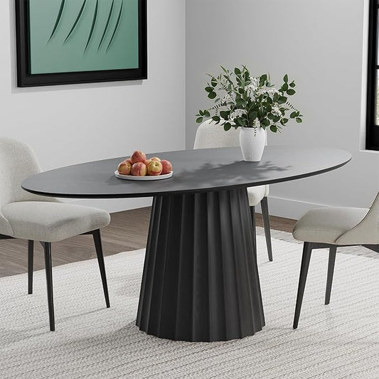 Casaphoria 67" Oval Dining Table, Modern Wood Kitchen Table with Cone Shaped Strip Convex Base for Living Room & Dining Room, Easy Assembly Farmhouse Furniture for 4-6, Black