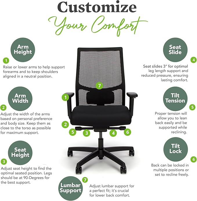HON Ignition 2.0 Ergonomic Office Chair, Adjustable Tilt, Swivel Wheels, Comfy for Long Hours, Home Office Desk Chairs, Blue